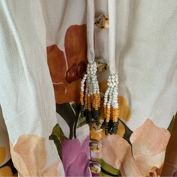 NWT Farm Rio Puff-Sleeve Boat-Neck Floral Blouse SZ M - Picture 3 of 8